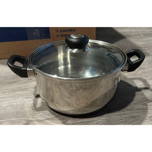 TRAMONTINA 4 QT. STAINLESS STEEL POT WITH LID BLACK HANDLES - Picture 1 of 5